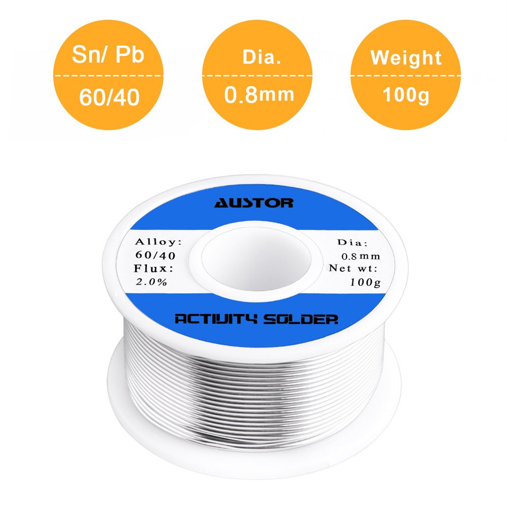 AUSTOR 60-40 Tin Lead Rosin Core Solder Wire for Electrical Soldering (100g, 0.8mm)