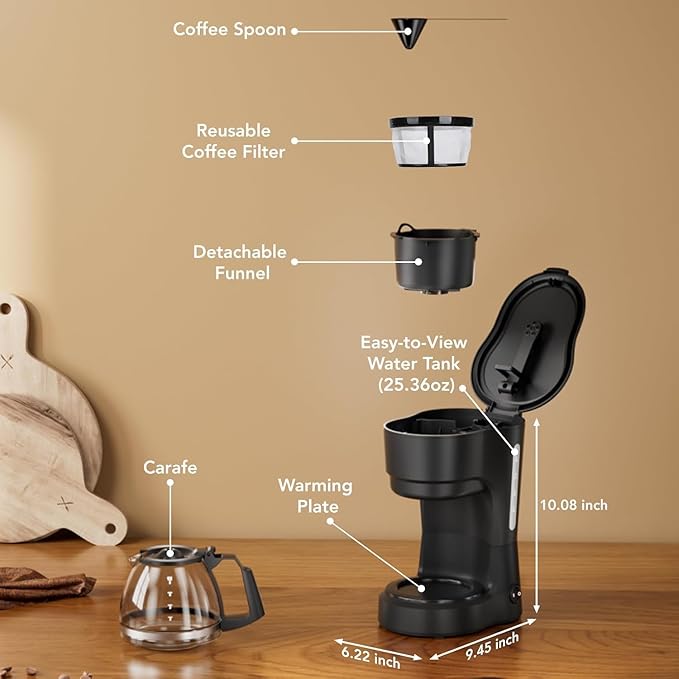 COWSAR Compact 5-Cup Coffee Maker with Pause & Brew,a Permanent Filter, and Simple One-Touch Operation.Enjoy Auto Keep-Warm Coffee, Commercial Grade, Perfect for Home/Office/Outside-Black