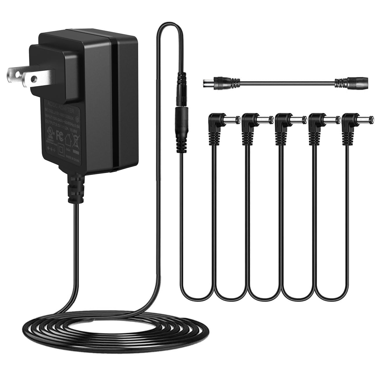 JOYO DC 9V 1.2A Guitar Pedal Power Supply with 5 Way Daisy Chain Cables, AC Wall Charger Power Adapter for Bass Guitar Effect Pe