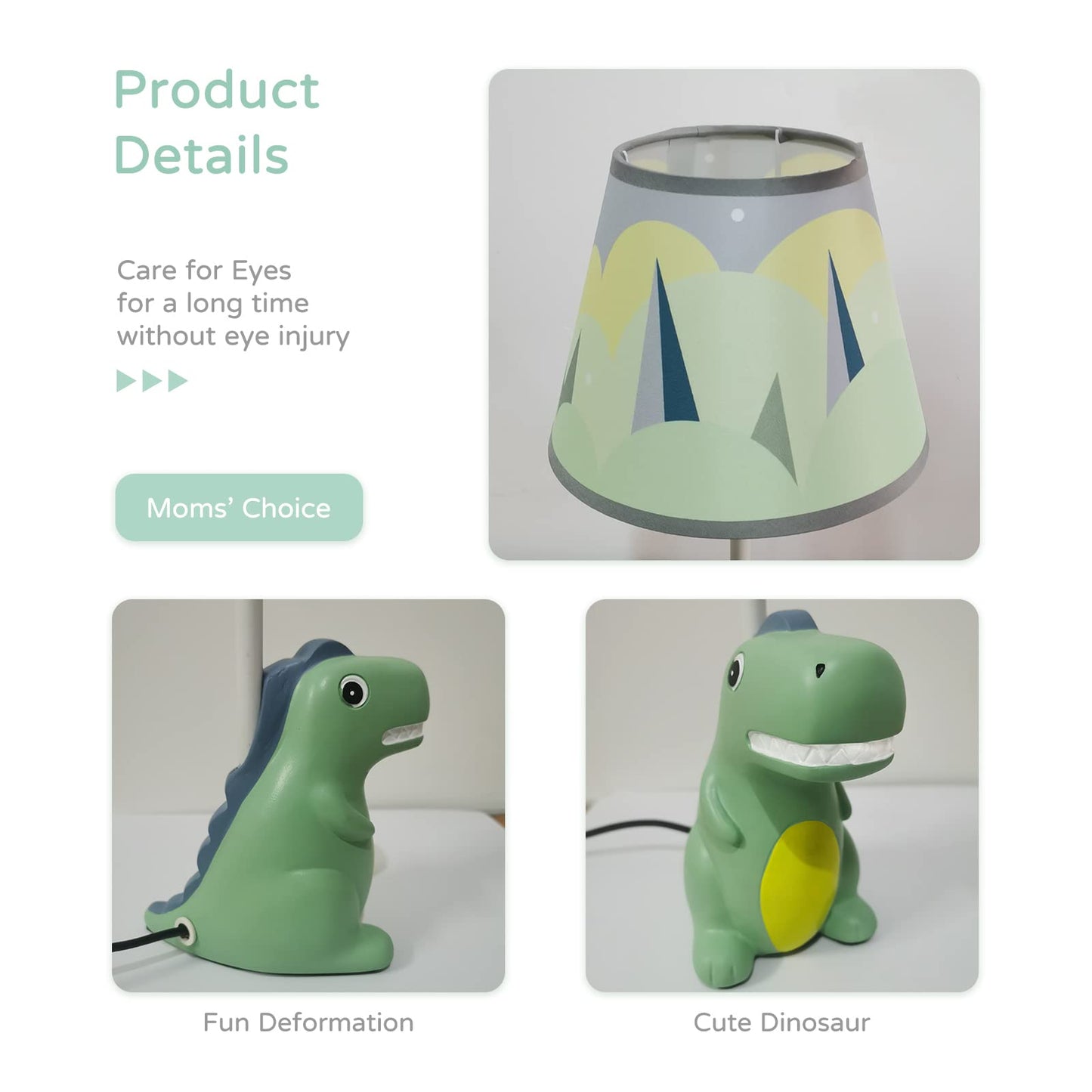 HERBESTBAY Kids Table Lamp, Dinosaur Design, 13 Inch, Metal, Green Tyrannosaurus, Model HERBAY6002, Includes LED Bulb