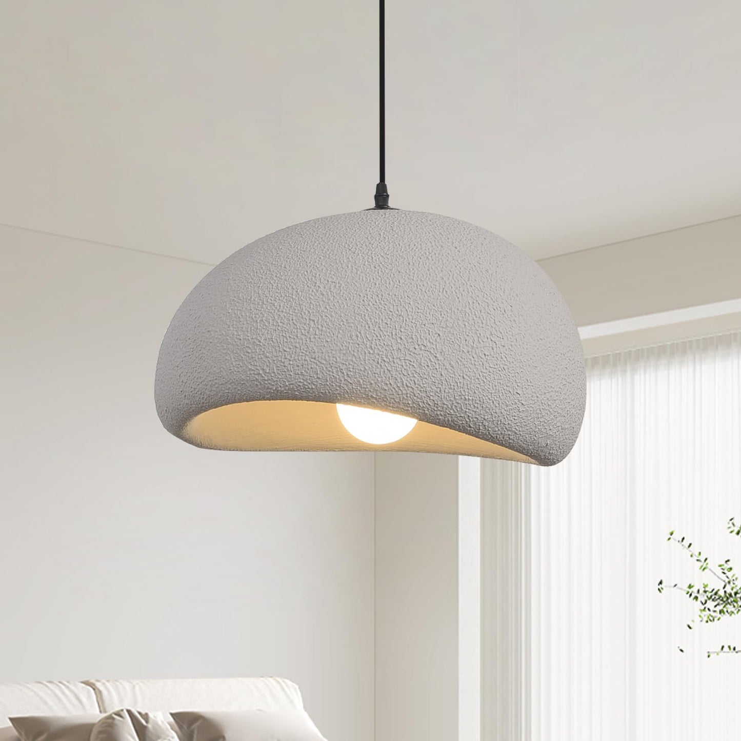 Fivemengo 15.7in Wabi Sabi Pendant Lights Kitchen Island Lighting Fixture Ceiling Mount Grey Modern Japanese Lamp Japandi Chande