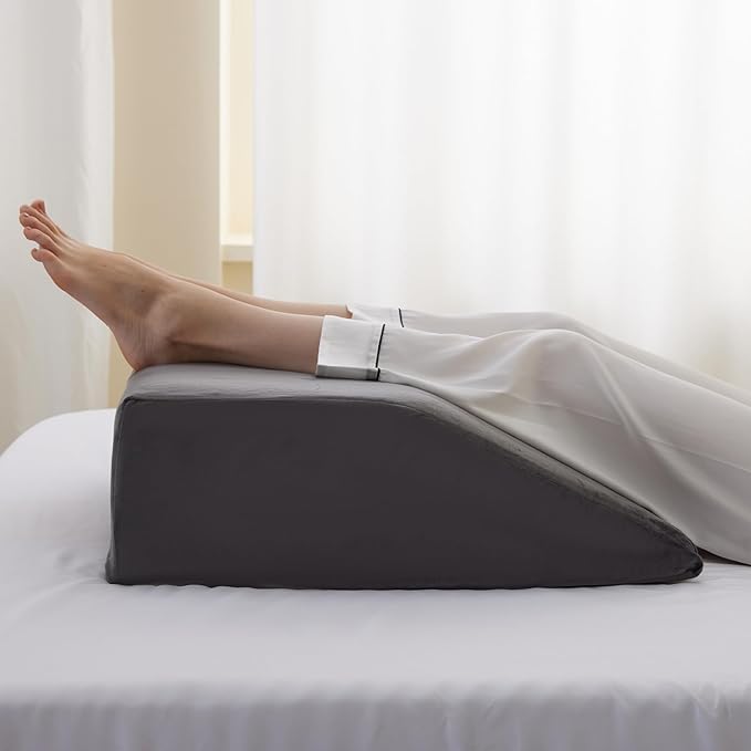 Leg Elevation Pillows, Leg Pillows for Sleeping, Cooling Gel Memory Foam Top, Wedge Pillow for Legs, Leg Wedges for Circulation, Swelling, After Surgery - Removable Cover (10 Inch, Grey)