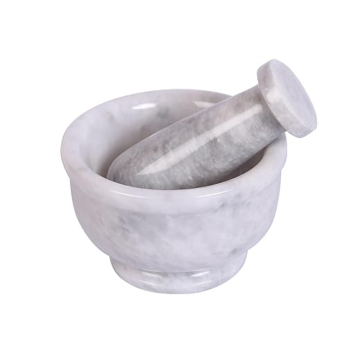 Exquisite Marble Mortar and Pestle Set - Your Ultimate Kitchen Essential for Grinding Spices, Making Guacamole, Salsa, Pesto, and Crushing Pills (White, Bowl Shape (4"))