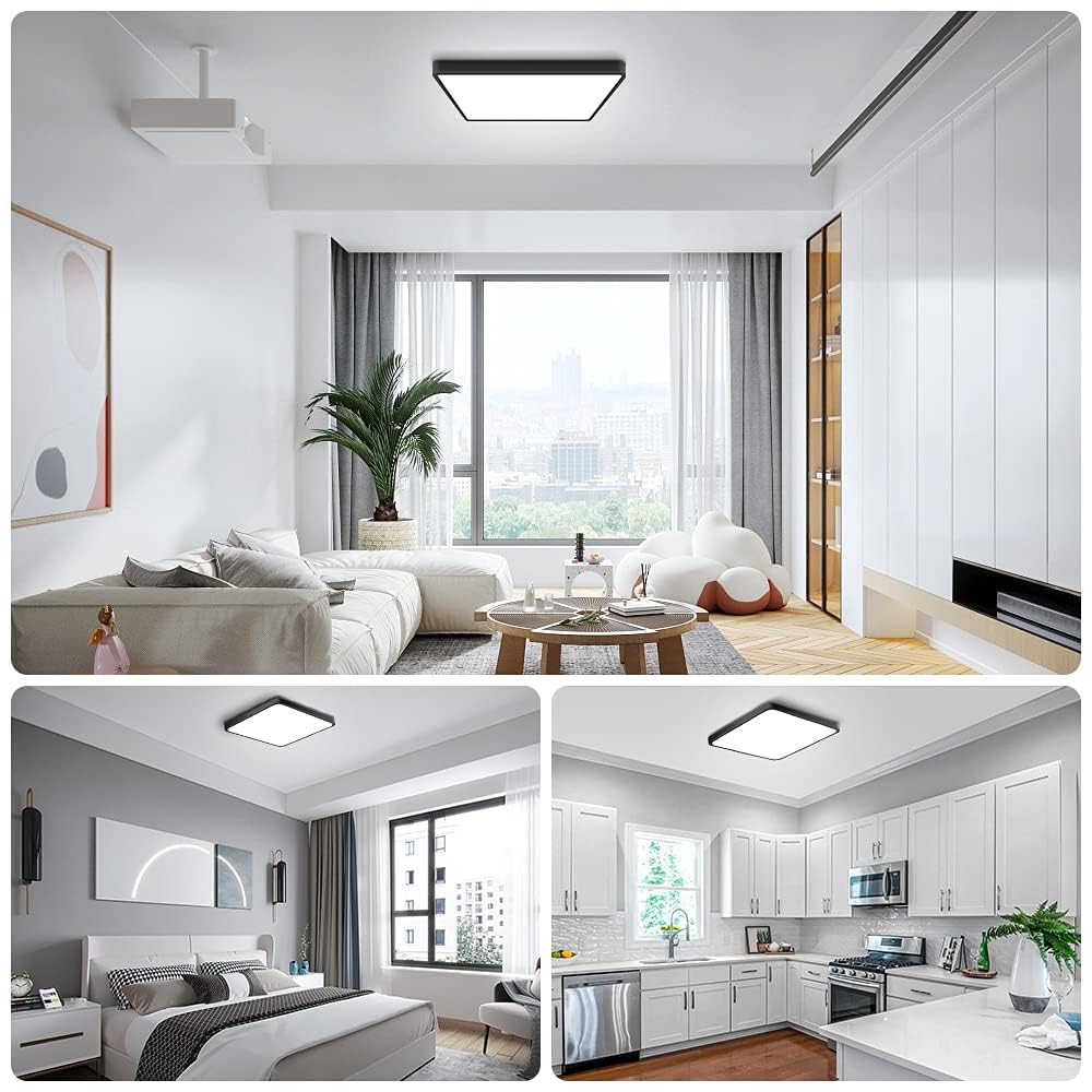 12Inch 24W Square Led Ceiling Light Fixtures Flush Mount 5000K Daylight White Led Ceiling Lamp Surface Mount Modern Ceiling Lights Black Slim Flat Panel Lighting For Bedroom Kitchen Bathroom Etc