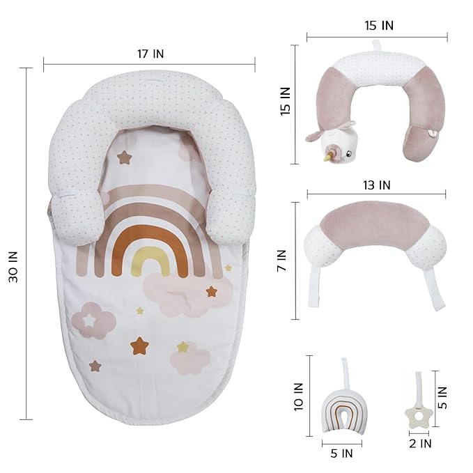 2-in-1 Tummy Time Mat and Seated Support with Two Toys ā for Newborns and Babies ā Includes Detachable Cushion for Supervised Play & Head/Neck Development (Blush)