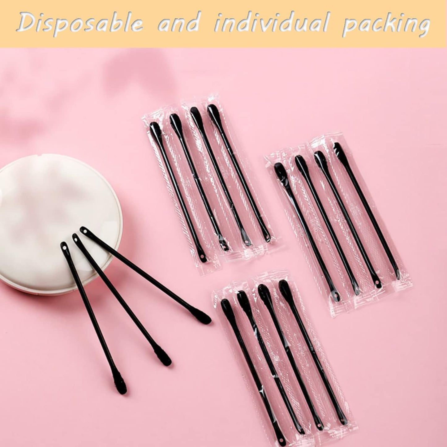 300Packs Disposable Double-Headed Comedones Extractor Plastic Blackhead Remover Black Pimple Popper Tool Acne Removal Stick Cott