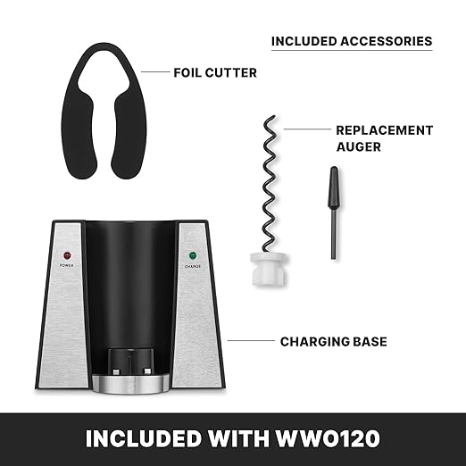 Waring Commercial WWO120 Portable Electric Wine Bottle Opener with Recharging Station,Silver