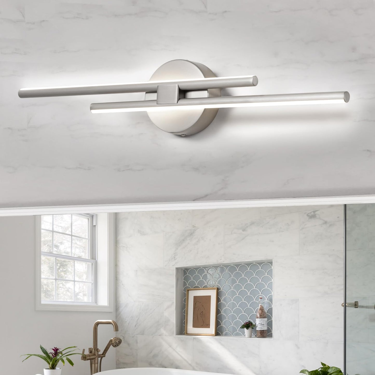 EDISLIVE Dimmable LED Vanity Light Fixture, 23.6" Acrylic Wall Lighting, Nickel Finish, Model EDIS40108NK60