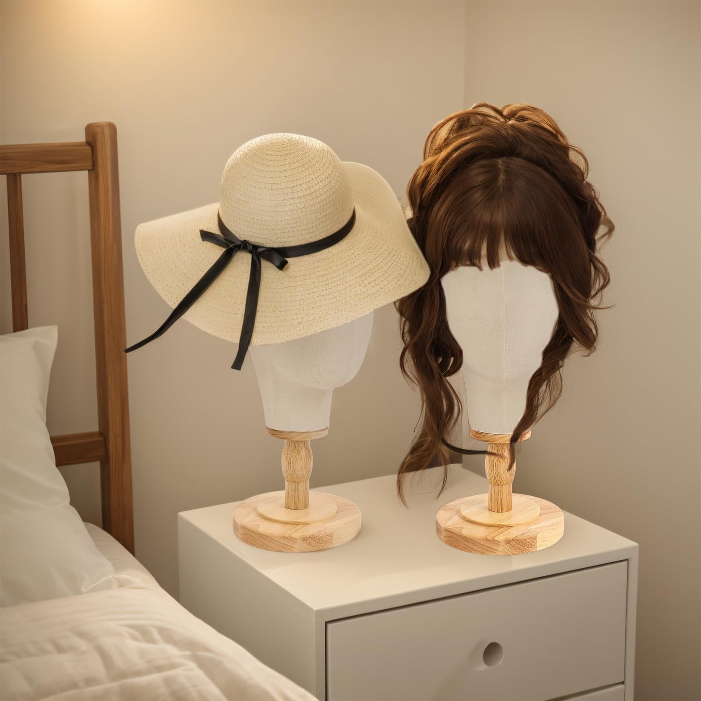 Beauty Star Wig Stand, 22inch Mannequin Head for Wigs with Detachable Strong Wood Base, Canvas Block Wig Head Holder Rack Ideal