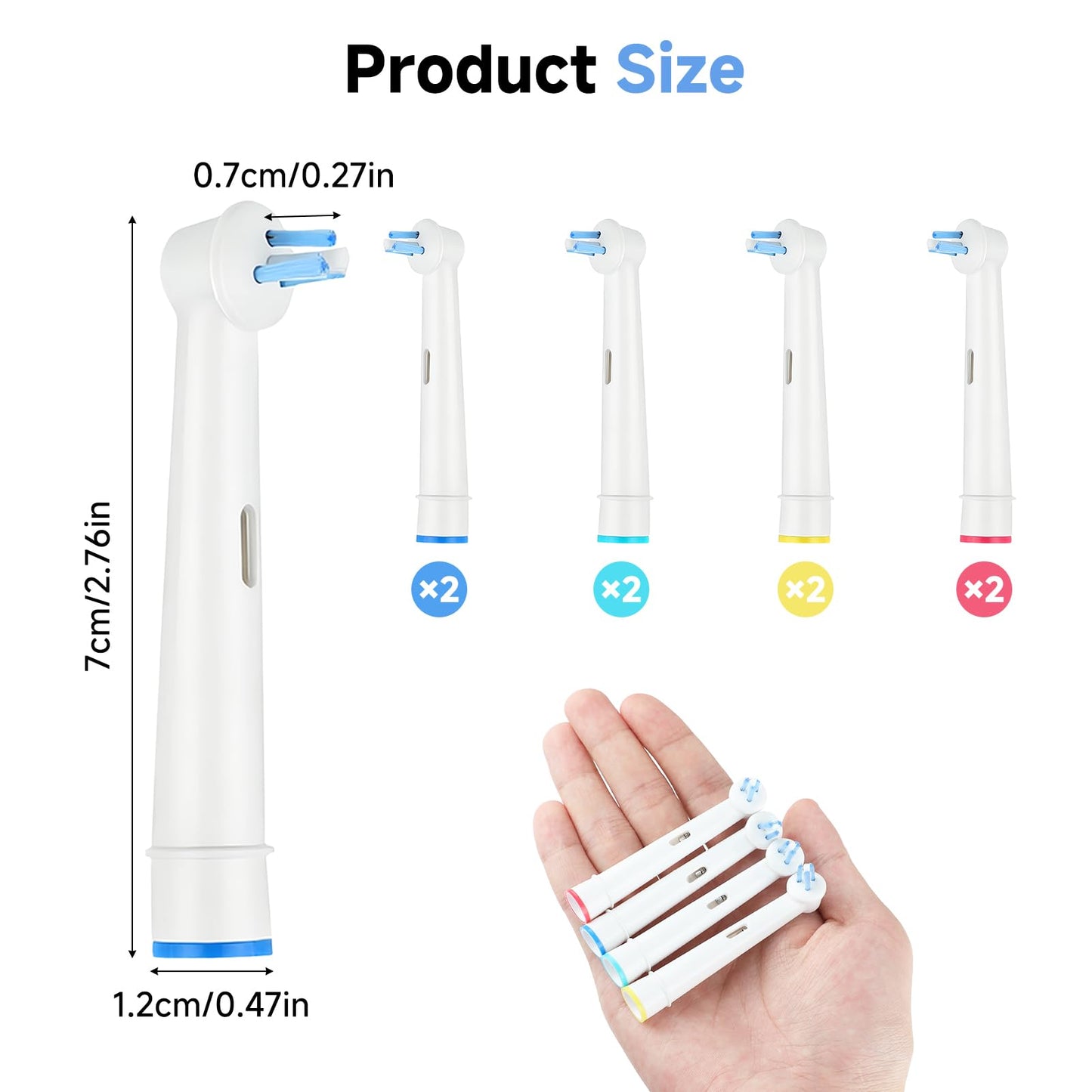 8Pcs Interspace Toothbrush Heads, Precision Clean Electric Toothbrush Head Replacement Brush Heads Compatible with Braun Oral B Electric Toothbrushes for Cleaning Crevices, Bridges and Implants