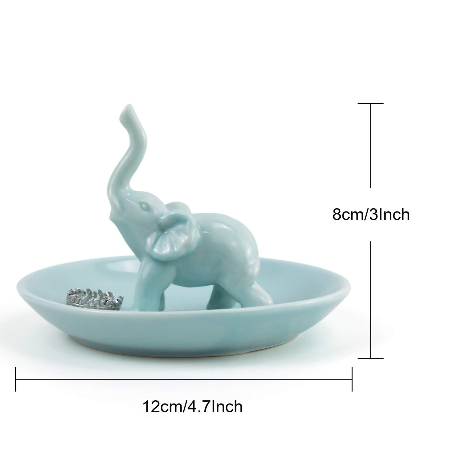PUDDING CABIN Blue Elephant Ring Holder Trinket Dish, Elephant Gifts for Women, Christmas Birthday Gifts for Women Mom Her, Enga