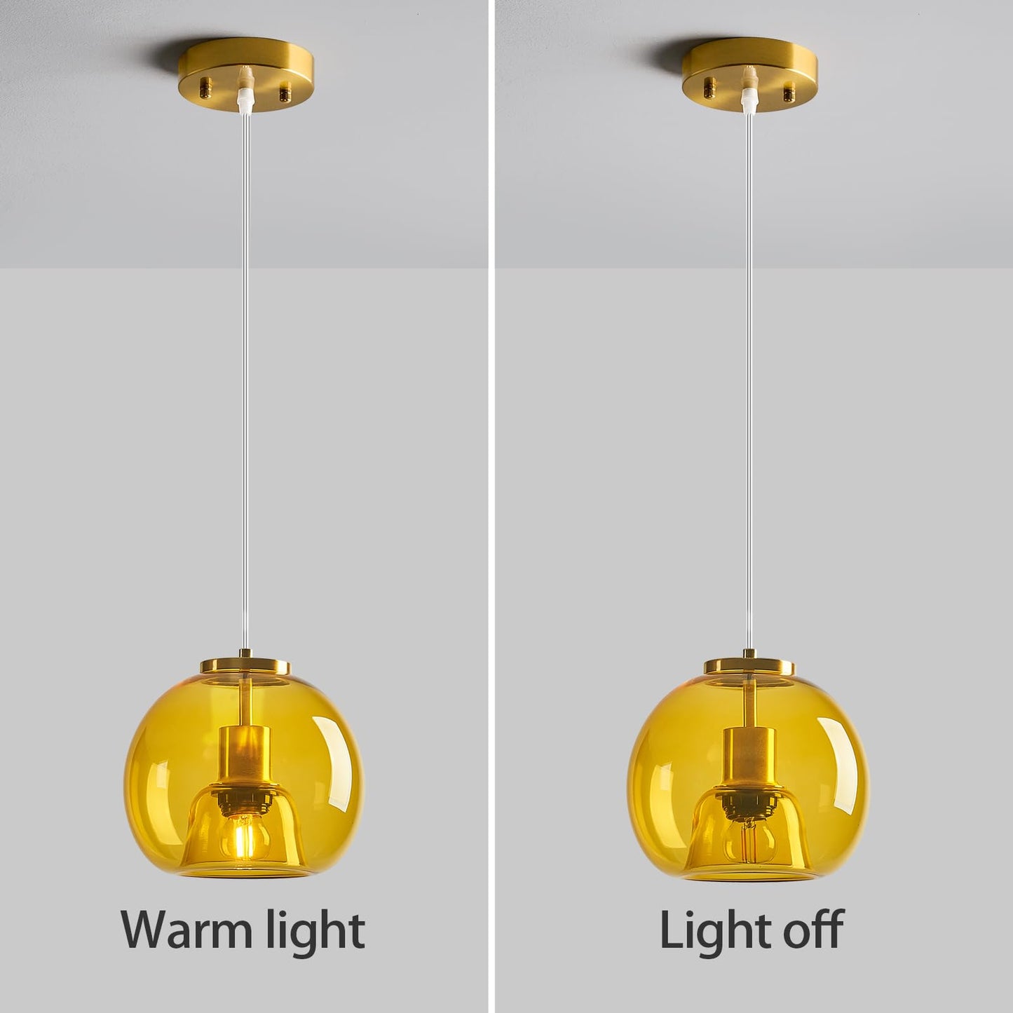 Lbsqj Yellow Glass Pendant Lights Kitchen Island Gold Hanging Light Fixture Glass Globe Pendant Light Modern Pendant Lighting For Kitchen Island Bedroom Dining Room (7.87 1 Pack)