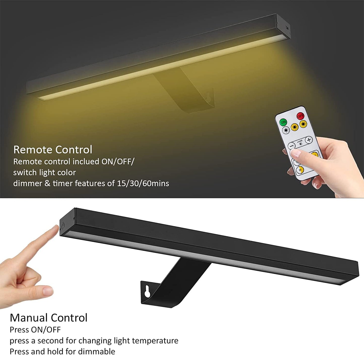 MIOBLUE Wireless Picture Light, 16 Inch Dimmable Metal Accent Light, Rechargeable with Remote Control, Black, Model HD-b-GM