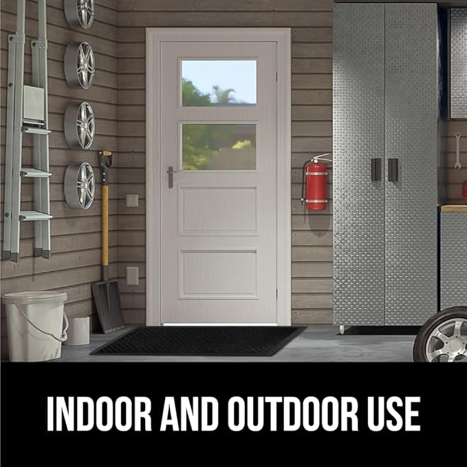 GORILLA GRIP 100% Waterproof All-Season WeatherMax Doormat, Durable Natural Rubber, Stain and Fade Resistant, Low Profile, Indoor Outdoor Door Mats, Easy Clean Patio Entrance Mat, 17x29, Black Diamond