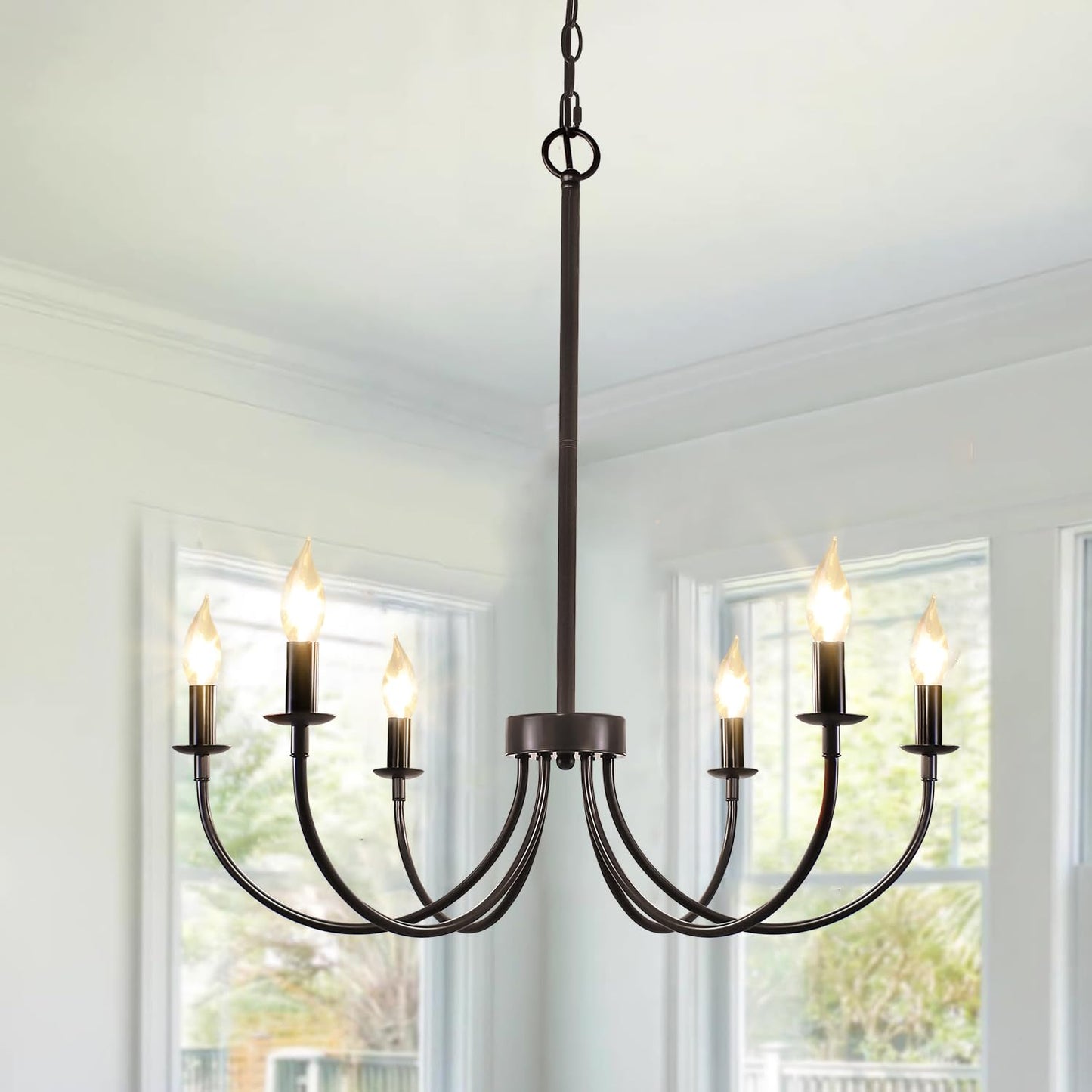Puyveyor 6-Light Farmhouse Chandelier, Black Chandeliers for Dining Room Lighting Fixtures Hanging, Modern Candle Chandeliers fo
