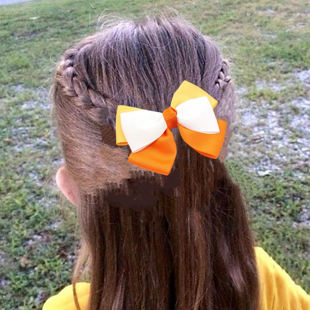 Thanksgiving Hair Bow Clips 3.5 for Girls, Fall Holiday Cheer Bow Barrette Alligator Hair Pins for Kids Halloween Cosplay Costum