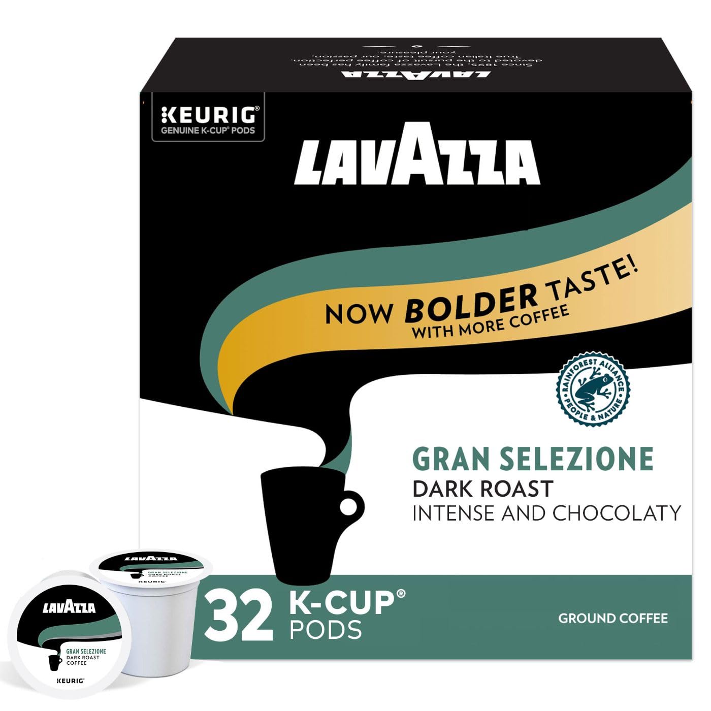 Lavazza Gran Selezione Single-Serve Coffee K-Cup Pods for Keurig Brewer Dark Roast 32Count Box (Pack Of 4) 100% Arabica Rainforest Alliance Certified 100% sustainably grown Value Pack