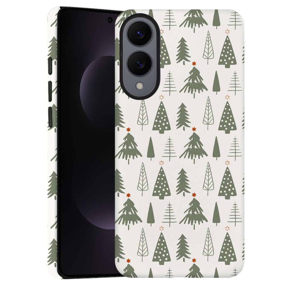 TnXee Case for Samsung Galaxy S25 Edge,Merry Christmas Tree Green Pattern Phone Case Drop Resistant Frosted 2 in 1 Solid Dual-La