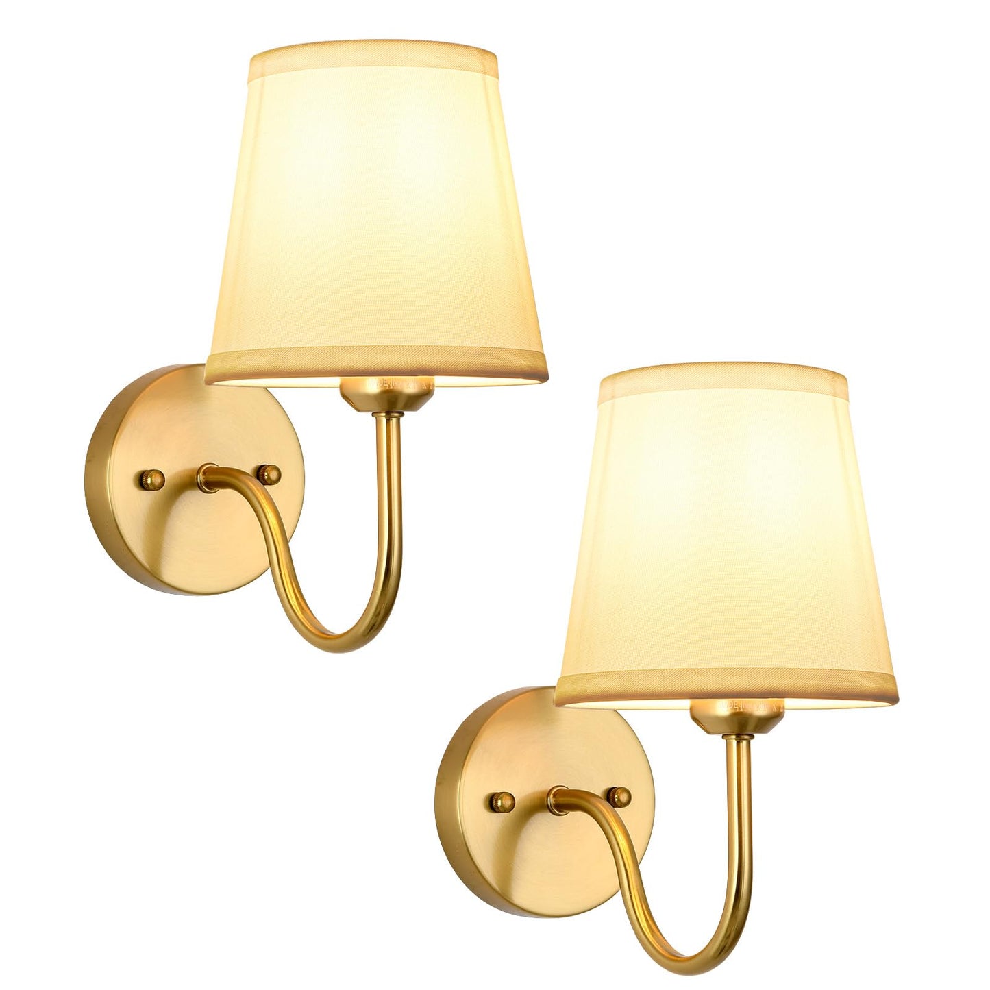 Smeike Wall Sconce Set Of 2 Gold Bathroom Vanity Sconces Wall Lighting Indoor Wall Lights With Light Beige Fabric Shades Wall Mounted Lamps For Bedroom Living Room Hallway