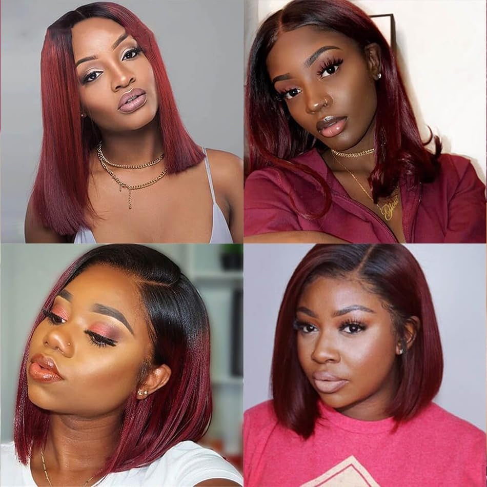 Peenoll 10 12 14 Inch Straight Wave Human Hair Bundles Omber Burgundy 99J Weave Bundles Human Hair 12A Unprocessed Brazilian Vir