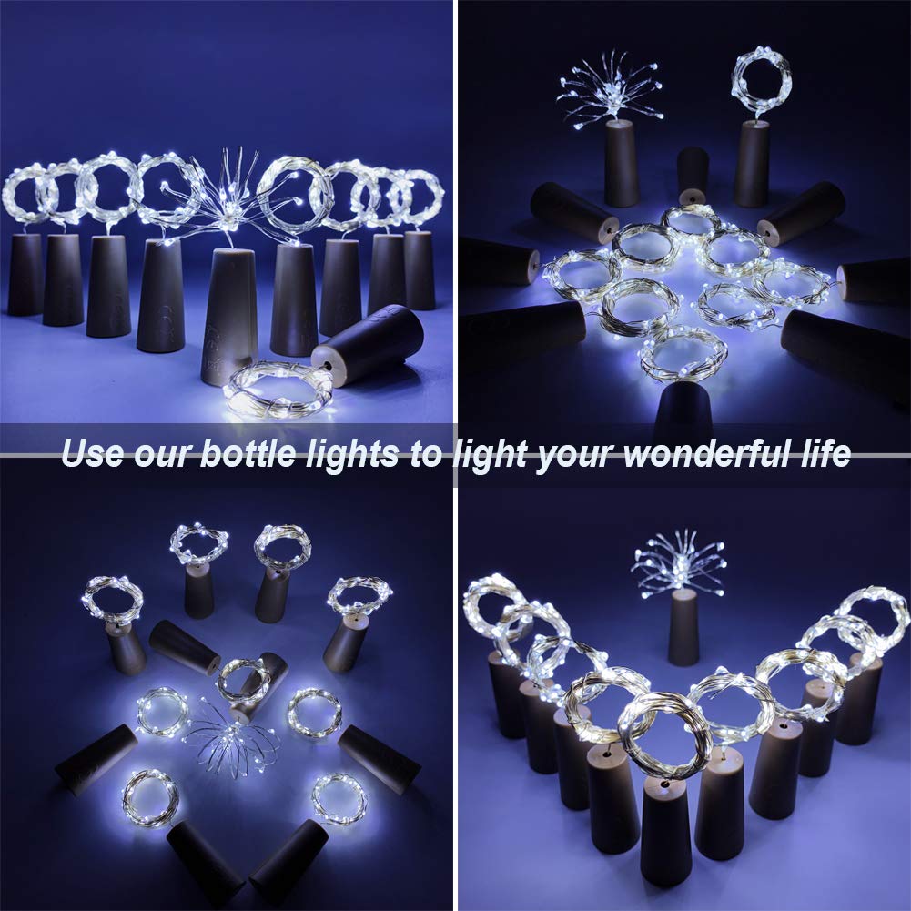 MUMUXI Wine Bottle Lights, 10 Pack, 3.3ft, 20 LED, Cool White, Copper Cork Switch, Universal Size for Indoor/Outdoor Use