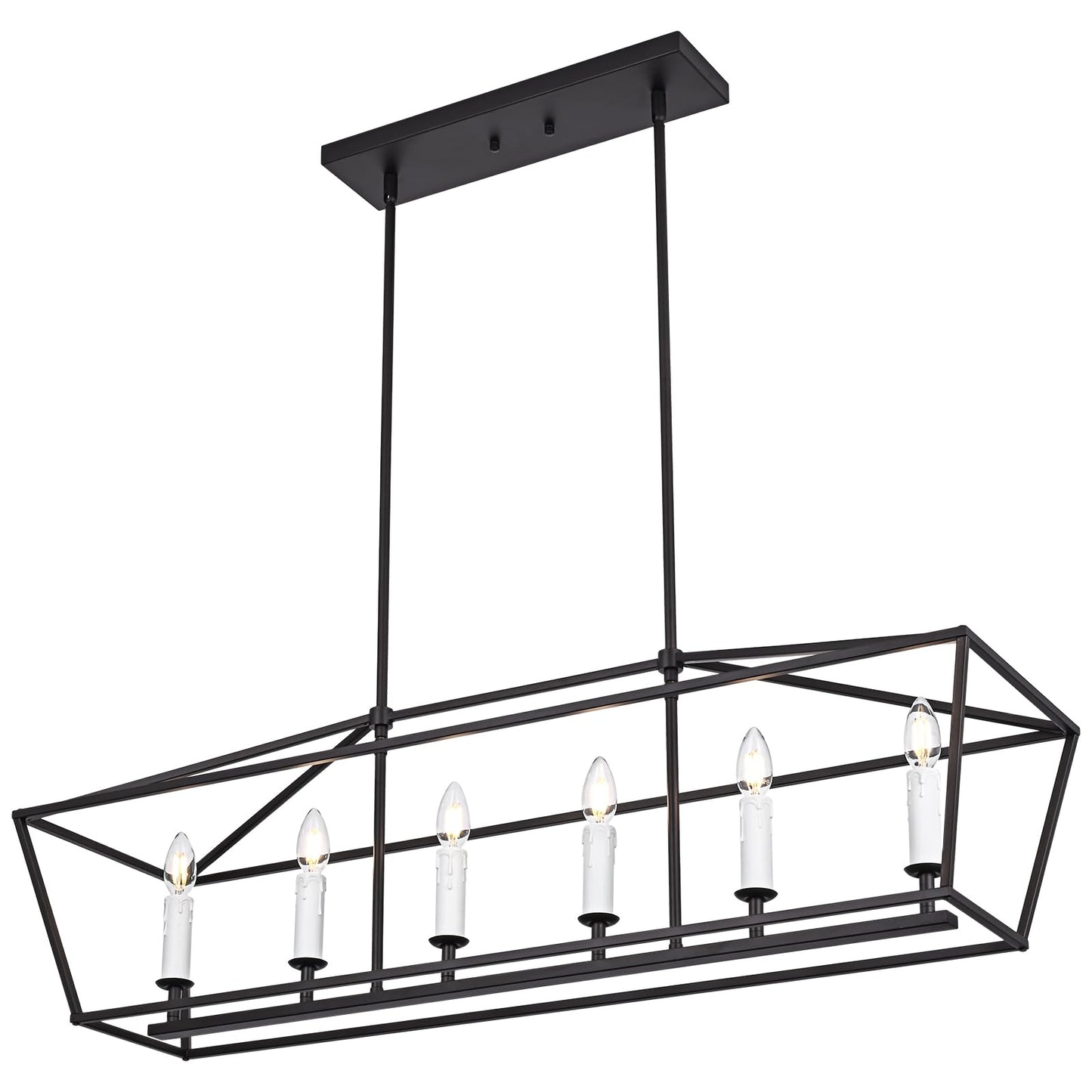 Winshen 6-Light Black Island Lighting Industrial Pendant Light Fixtures Candle-Style For Kitchen Dining Room Living Room E12 Bulb Base