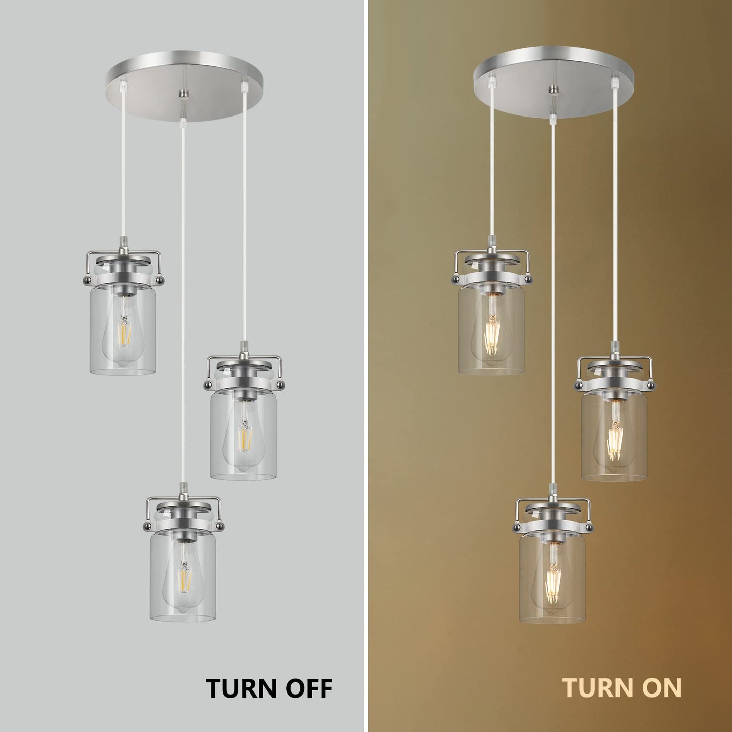 Pendant Lighting For Kitchen Island Modern Glass Pendant Light Linear Chandelier For Dining Room Industrial 3 Light Hanging Light Fixture Adjustable Cord Farmhouse Ceiling Light Brushed Nickel Finish