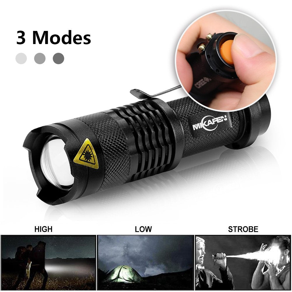 MIKAFEN 5 Pack Mini LED Flashlights 300lm Adjustable Focus Zoomable Black Aluminum Model DZ204