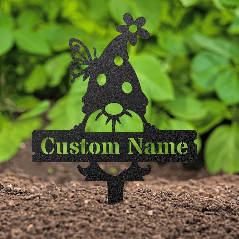 RealSteel Customizable Gnome Seed & Plant Markers โ Durable Metal Garden Stakes for Herbs, Fruits & Vegetables โ Weatherproof Tags for Farmhouse & Greenhouse Dรฉcor (Type 1, Large)