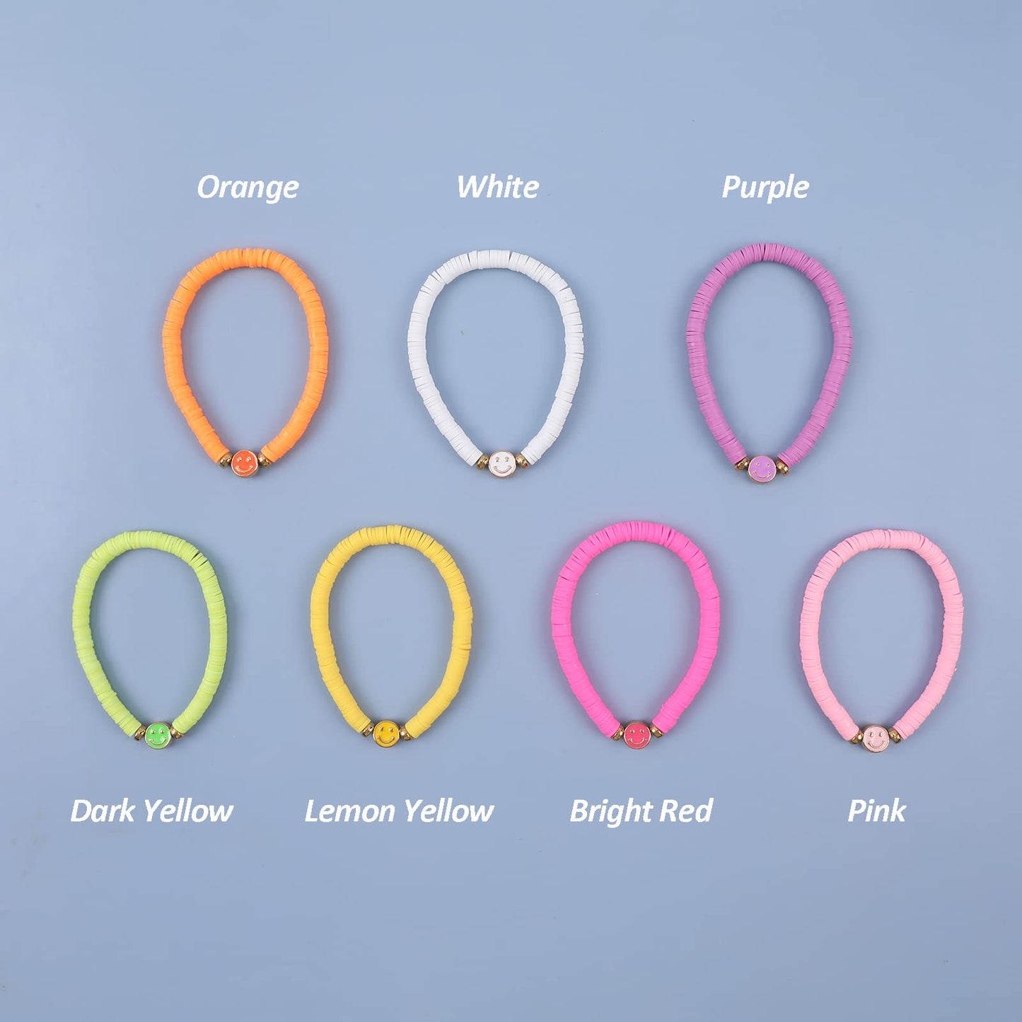 Candy Color Preppy Bracelets for Women Stackable Beaded Bracelets Colorful Smiley Face Friendship Bracelets Stretch Elastic Clay