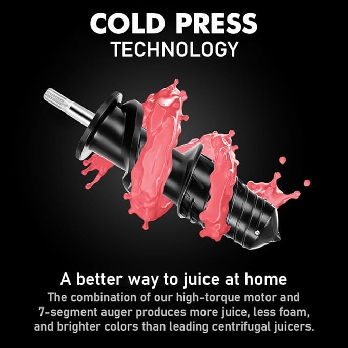 Slow Masticating Cold Press Juicer Machine - Dual Mouth, Quiet Motor, Anti-Clog, Black