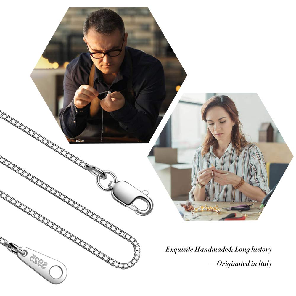 CIELTEAR 925 Sterling Silver Chain Necklace for Women 0.8mm Box Chain, Italian Necklace Chain, Super Strong & Thin & Long 30 Inc