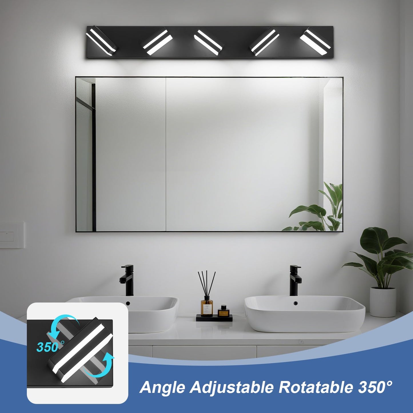 JZEKVN Modern LED Bathroom Lights Fixtures(5-Light),Metal Black Acrylic Wall Lighting,Vanity Lights for Bathroom Over Mirror(6000k 34in)