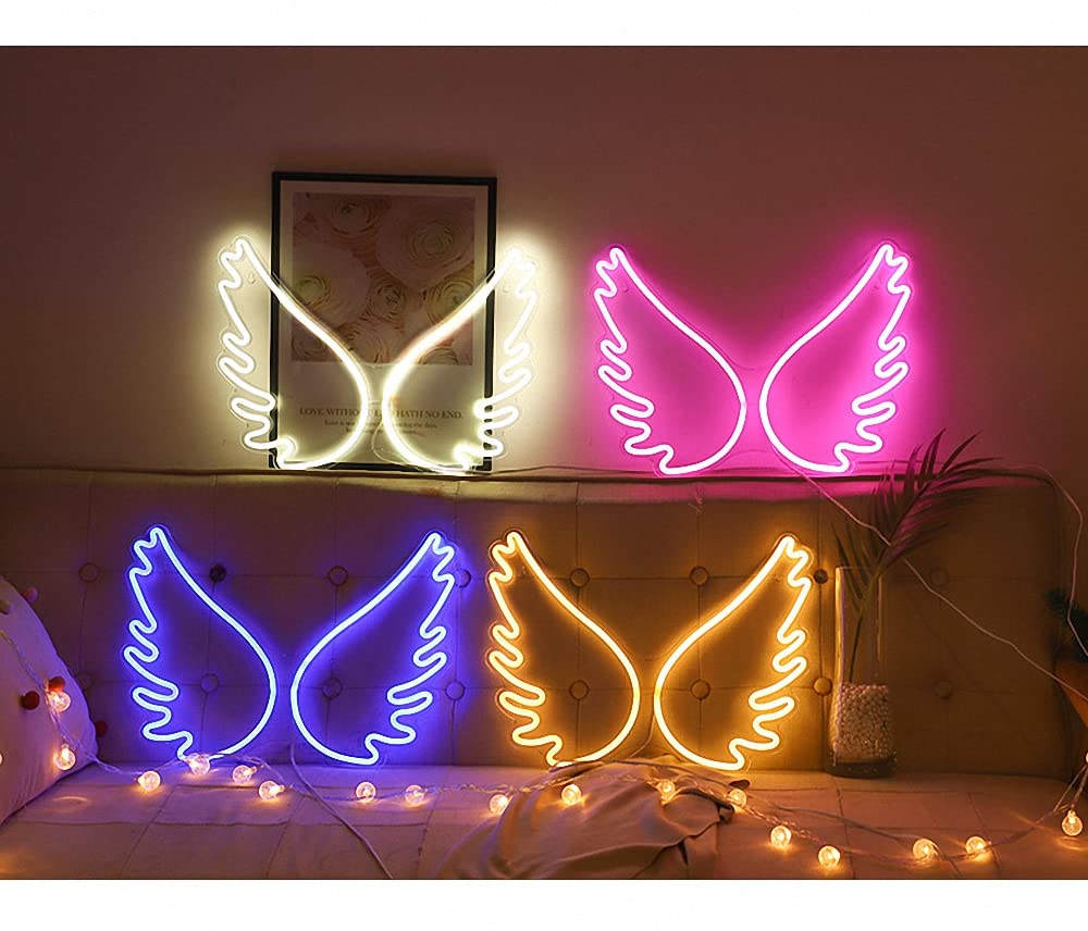 Ulalaza Neon Light Sign LED Bar Decor - Plastic, 13x17 inches, Angel Wing Blue, Model NE0006-233Wing-BLU