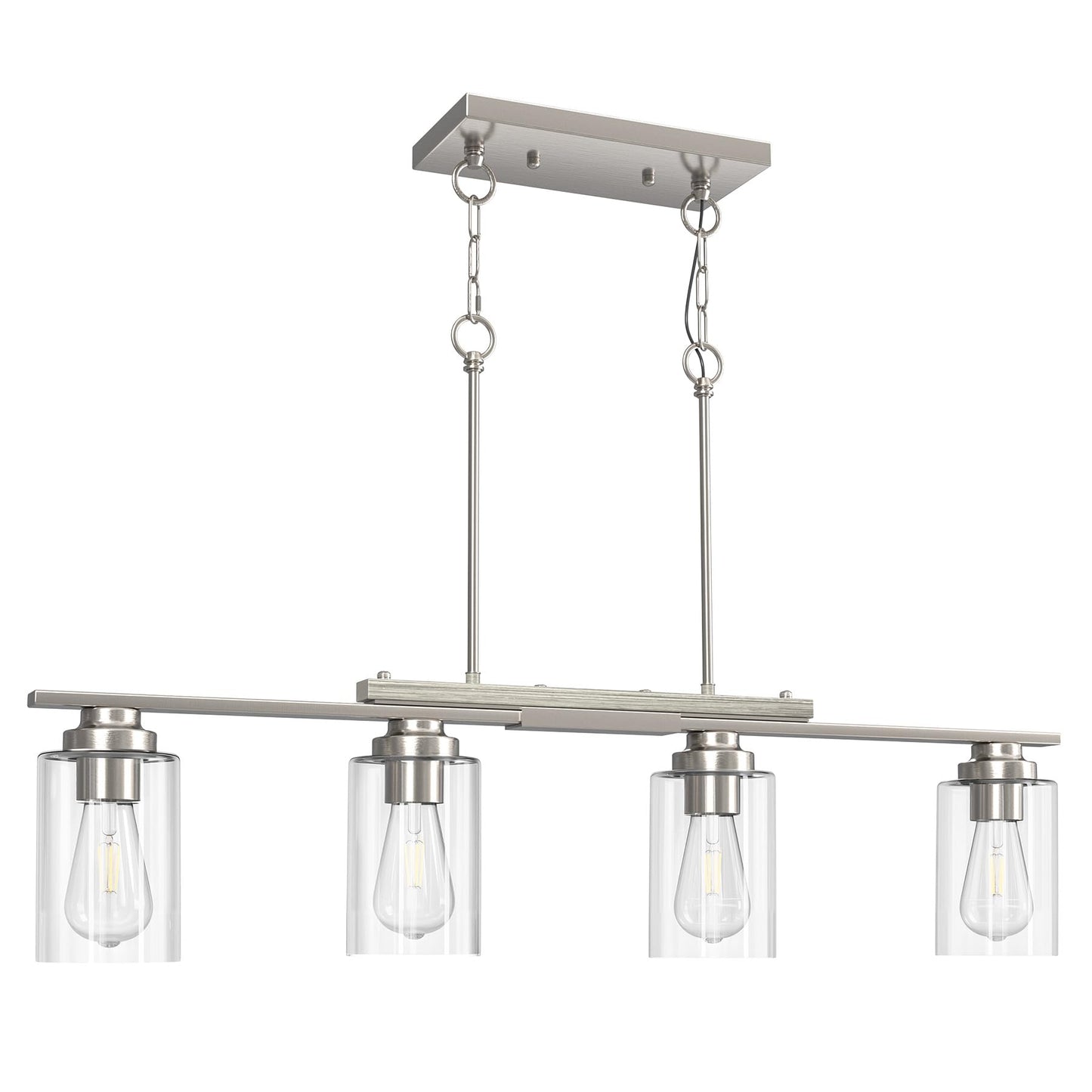 Vonluce Kitchen Island Lighting 4-Light Dining Room Light Fixture Over Table With Glass Shade And Adjustable Rods Farmhouse Linear Chandelier For Kitchen Island Brushed Nickel Etl Certificated