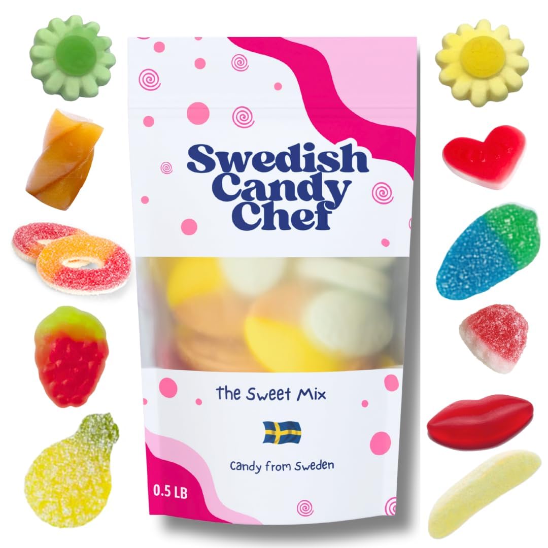Sweet Swedish Candy Mix Sweet Gummy Candy Bubs - Chewy and Foamy - Hand Packed in Sweden - Swedish Candy Chef - .5LB