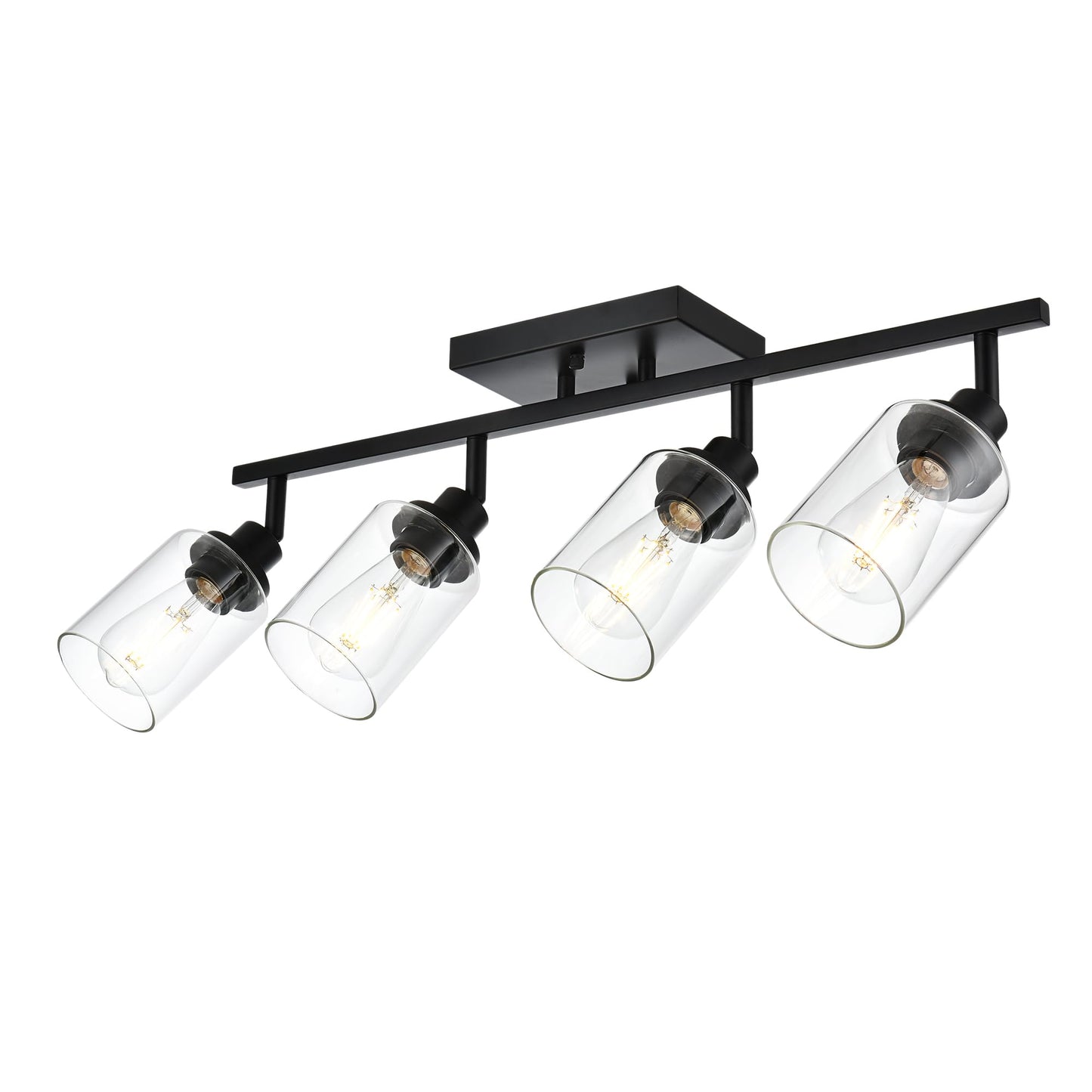 Wanluce 4-Light Track Lighting Kit Black Track Lighting Fixtures Bathroom Wall Sconces Ceiling Mount Kitchen Tracking Lights Rotatable Spotlight With Clear Glass Shade For Kitchen Shop Hallway