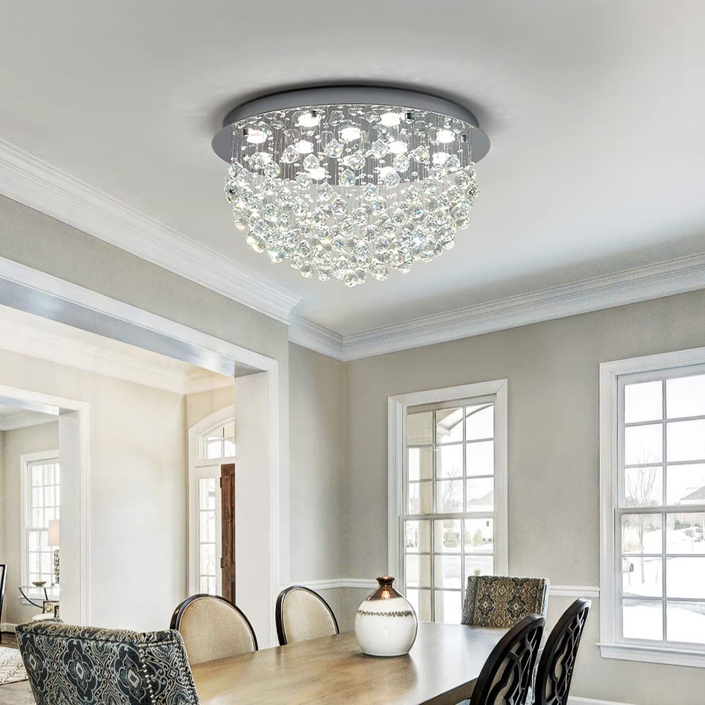 SM Saint Mossi 12-Lights Modern Chandelier K9 Crystal Light Fixture H16 x D28 Silver Model NARF5_02149