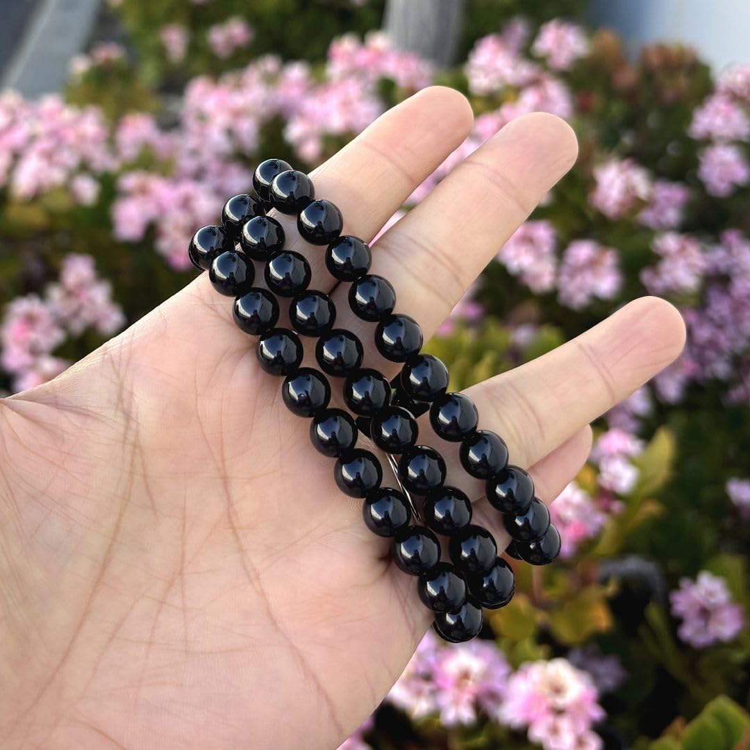 Adabele Real Natural Black Agate Gemstone Beaded Bracelet 7.5 inch Stretch Chakra Healing Crystal Stone Jewelry Women Mom Gift (