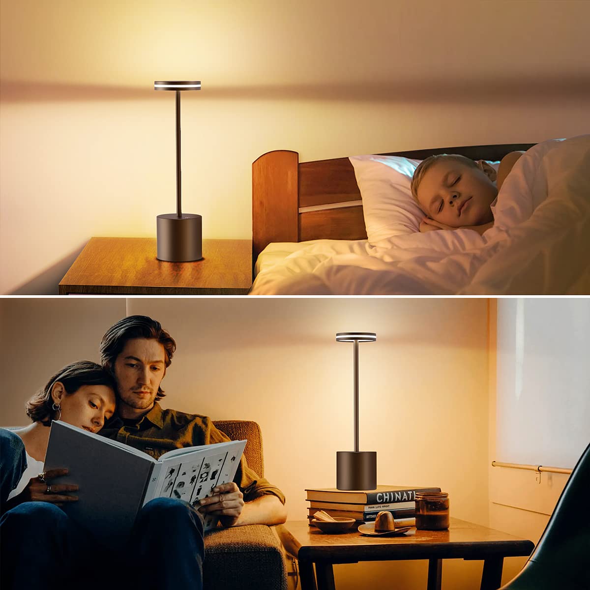 bravzurg Rechargeable Table Lamp, Dimmable LED, 5000mAh, Metal, Wireless, Brown, Model S805