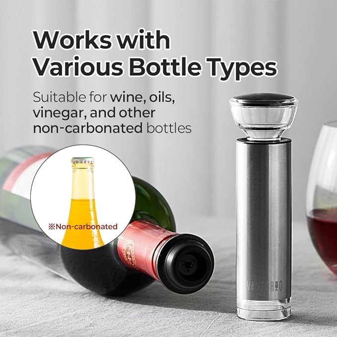 Vintorio Vacuum Wine Saver Pump with 4 Reusable Bottle Stoppers