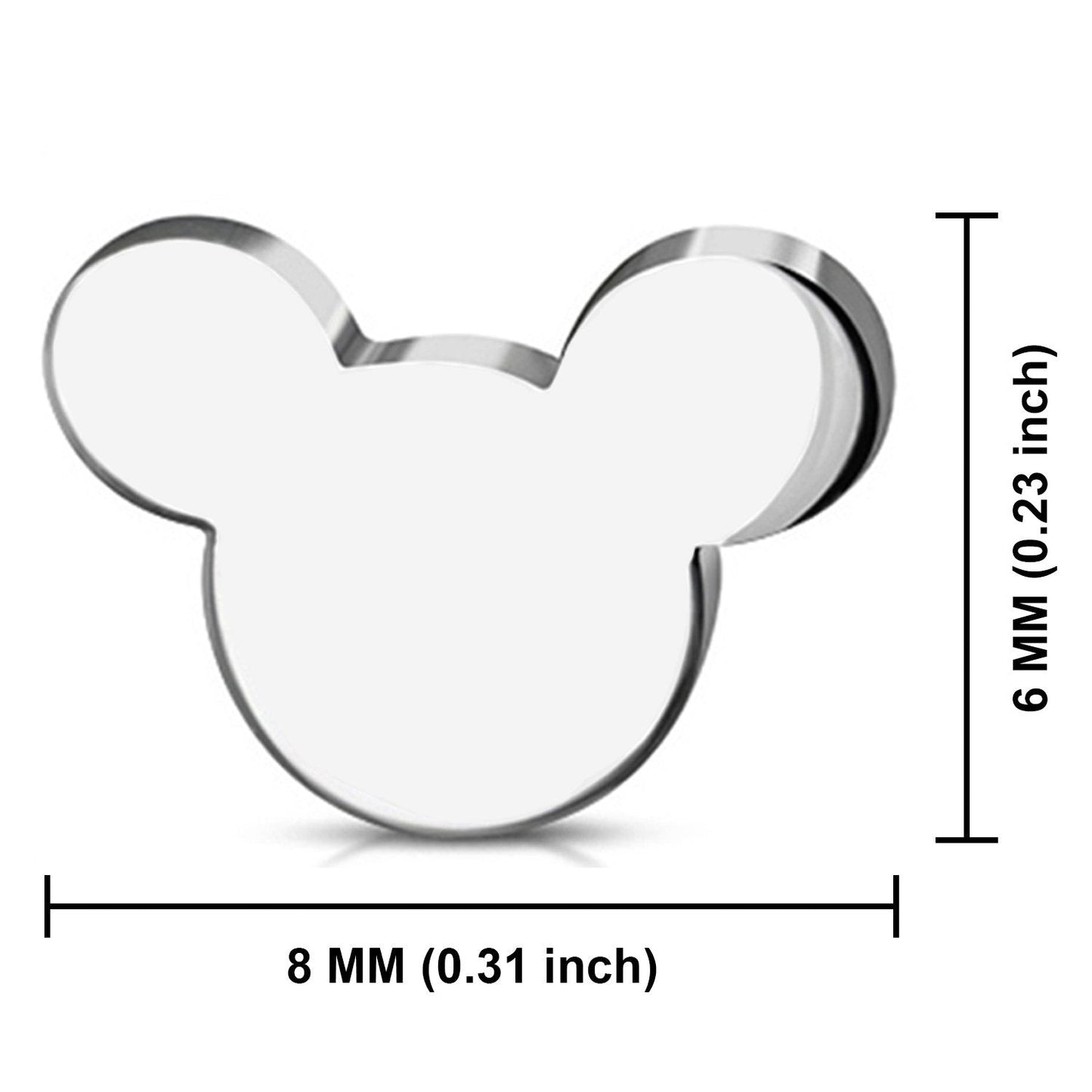 Stainless Steel Tiny Mouse Silhouette Button Stud Post Earrings (Black, Rose, Silver) 3-Color Set