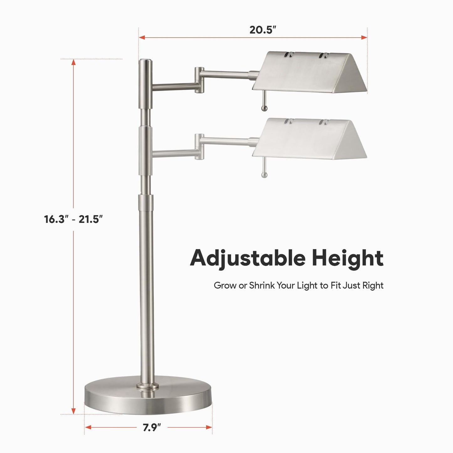 VONLUCE LED Desk Lamp, Adjustable Metal Table Lamp, Dimmable, Brushed Nickel, Model PTL-IST5