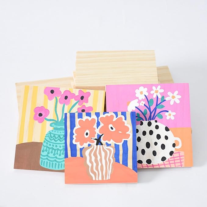 12PCS Unfinished Wood Square Blocks for Crafts, 4.7x4.7x0.4in Blank Wooden Squares Pine Wood Boards for Carving,DIY Wood Coasters,Painting & Burning