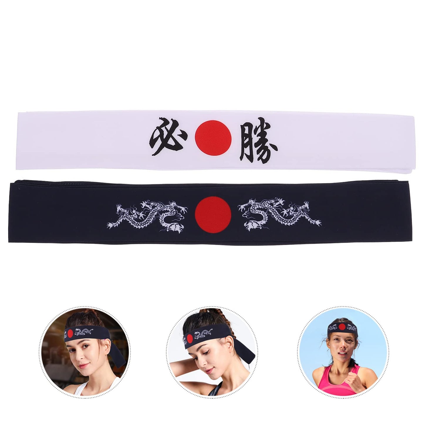 Uonlytech Japanese Headband 2pcs Bushido Headband Fitness Costume Cotton Curls Sports