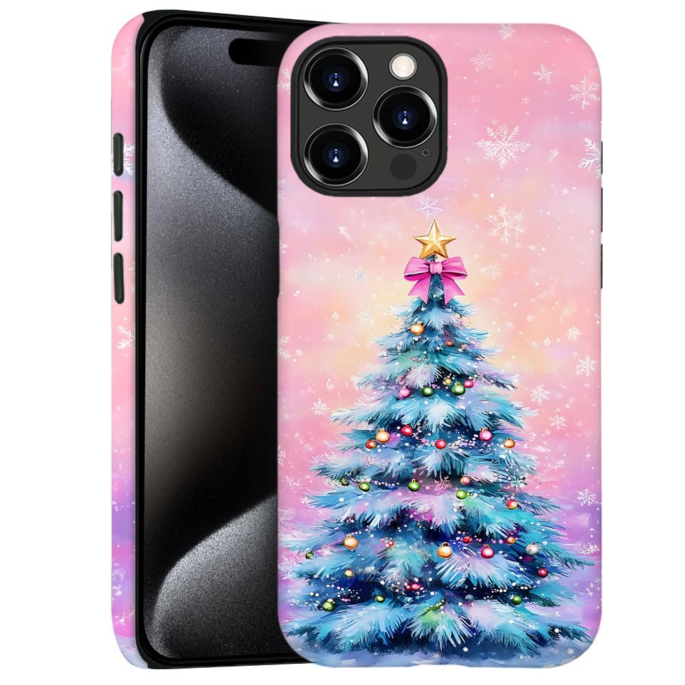 DJSOK Compatible with iPhone 14 Pro Max,Frosted PC Anti-Scratch Shockproof Case - Christmas Tree Pink
