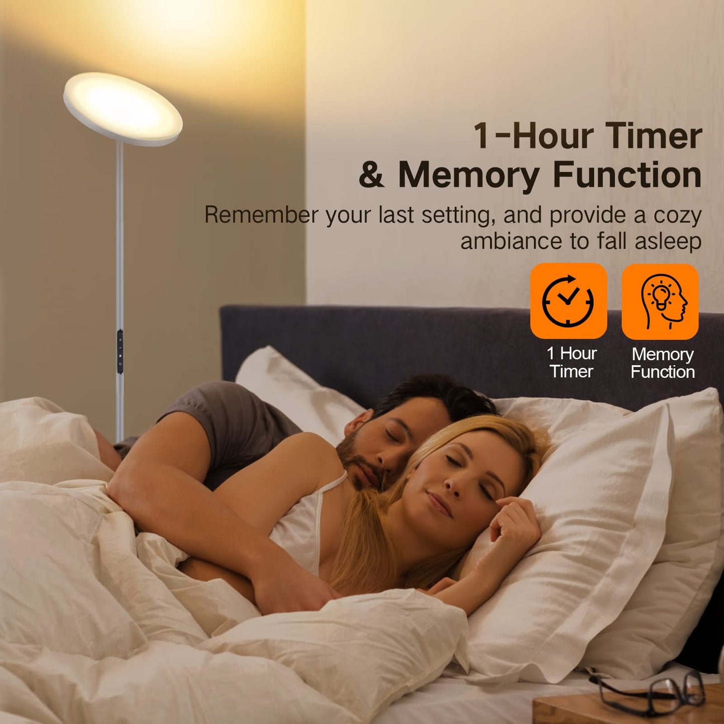 OUTON Floor Lamp, 30W LED Modern Torchiere, Dimmable, 4 Color Temperatures, Remote Touch Control, Silver Grey, Model H10005-SGY-US