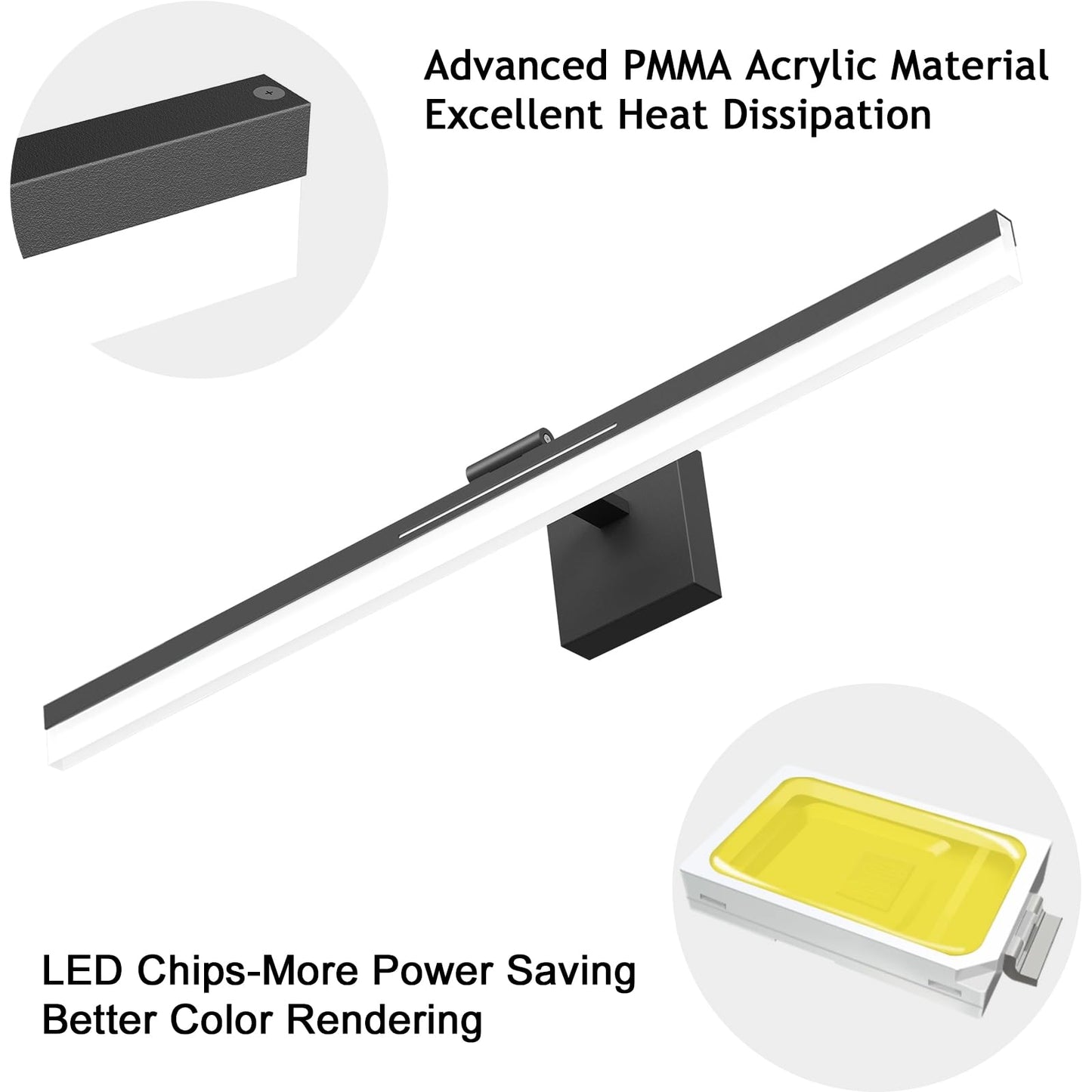 Izorro 40 Inch Modern Led Vanity Light Bar For Bathroom Ip44 (Dimmable & Adjustable & Retractable) Black Bathroom Lighting Fixtures Over Mirror 6000K