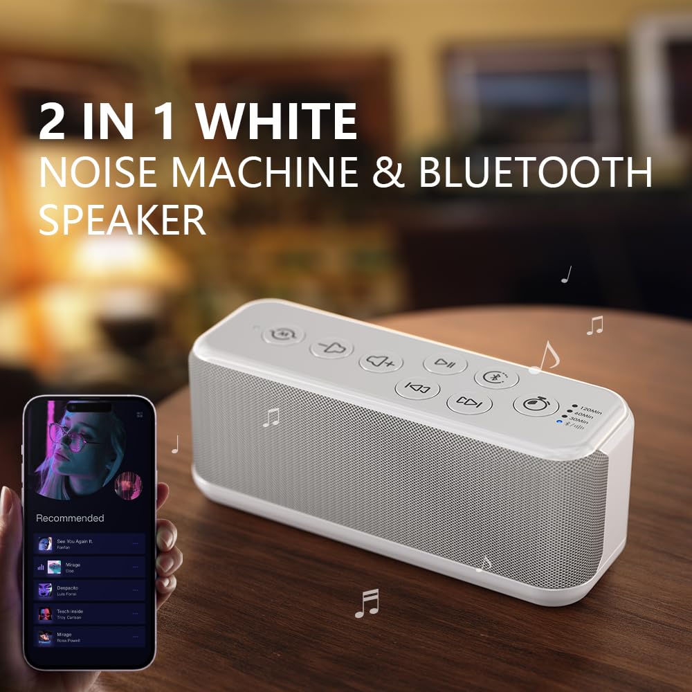OnLyee White Noise Sound Machine with Bluetooth Speaker, 15 Soothing Sounds, Office Privacy & Noise Canceling, 3000mAh Rechargeable Battery, Auto-Off Timer & 8-Level Volumeā Ideal for Baby