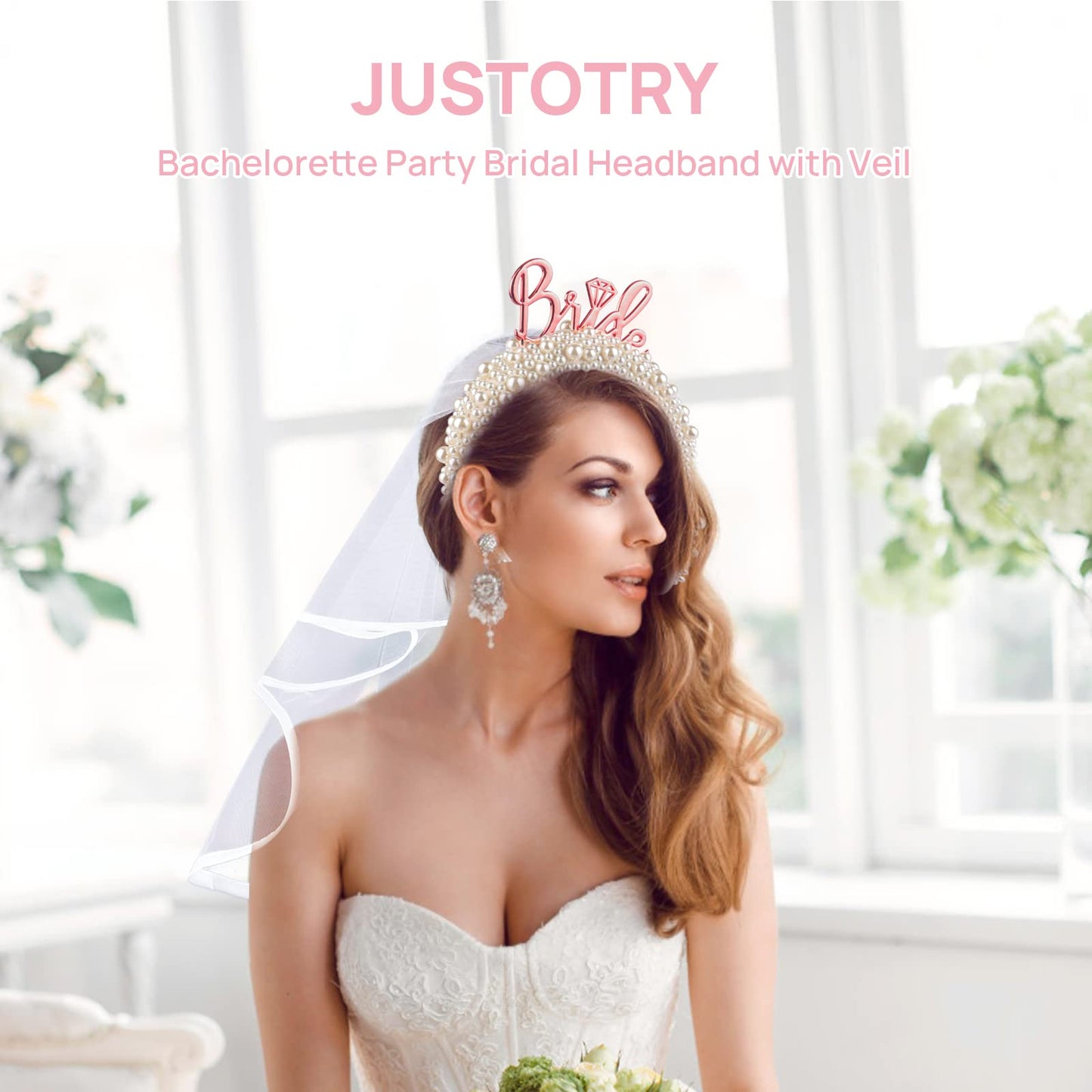 JUSTOTRY Bride Headband for Bachelorette - Bachelorette Outfit Party Veil for Bridal Shower Gift Bride To Be Hairband Accessorie